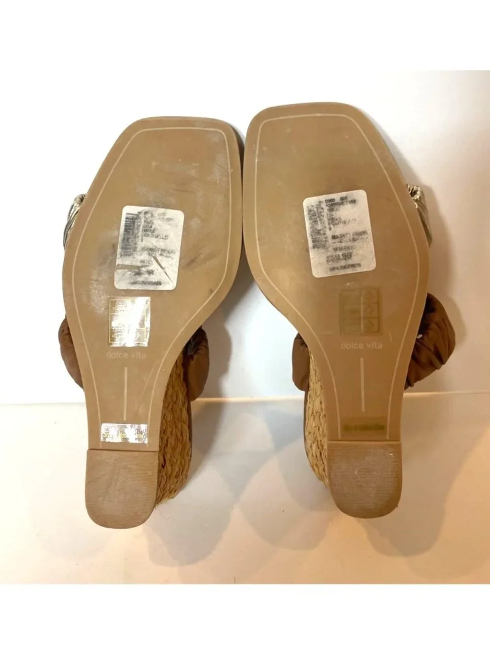 Dolce Vita Nadie Raffa Wedge Espadrille Sandals Double Gathered Leather Size 8